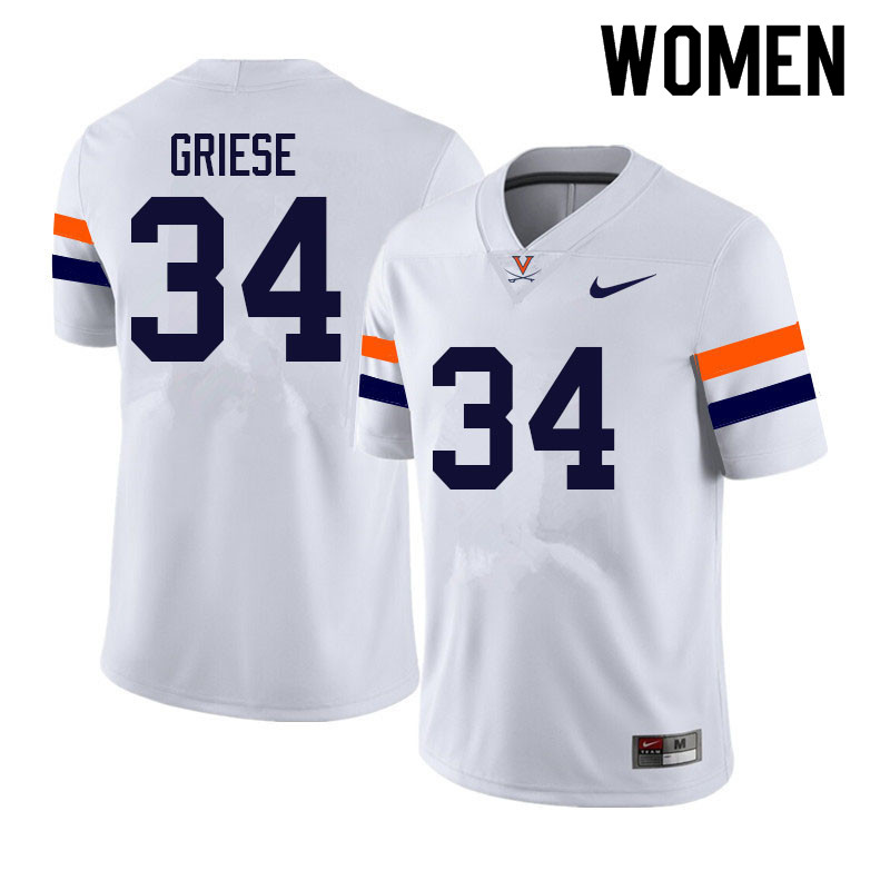 Women #34 Jack Griese Virginia Cavaliers College Football Jerseys Sale-White - Click Image to Close